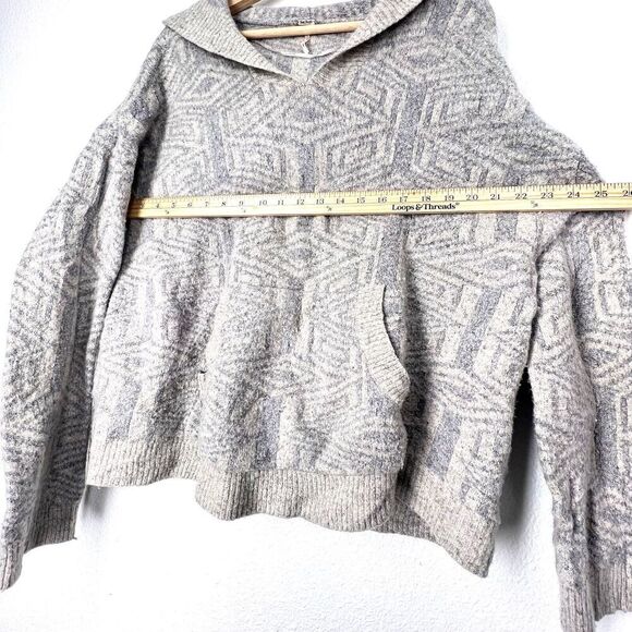 Free People Wool Blend V-neck Sweater womens Size Large Gray White Hooded - Picture 5 of 10